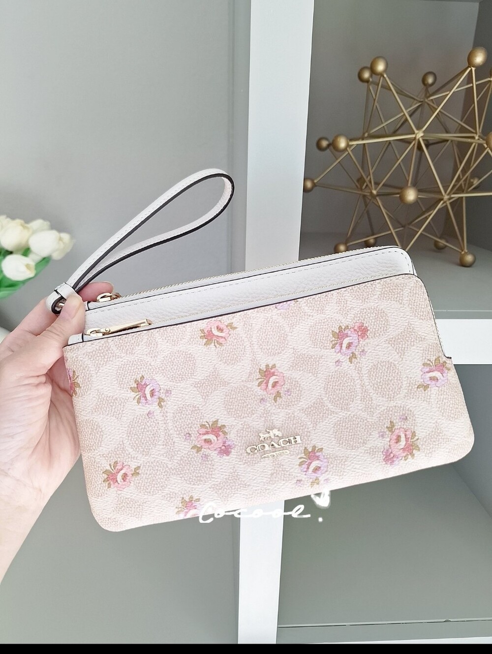 NWT Coach Double Zip Wallet Phone Signature Canvas Floral Print CAR09